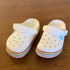 Kids White Crocs with rainbow size little girl C9